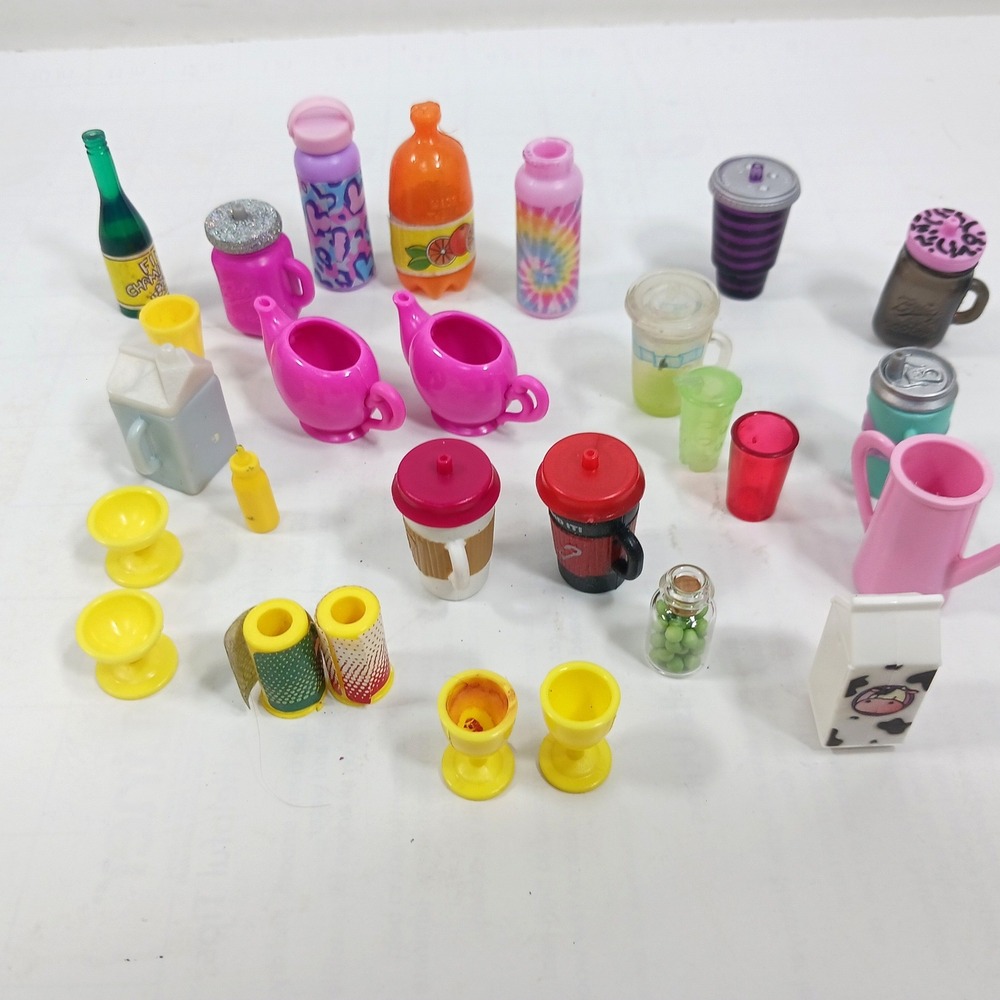 Miniature Doll Drink Accessory Lot Teapots Coffee Milk Juice Soda 20+ Pieces
